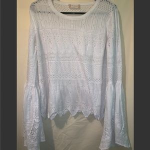 White Knit Altar'd State Long Sleeve Blouse